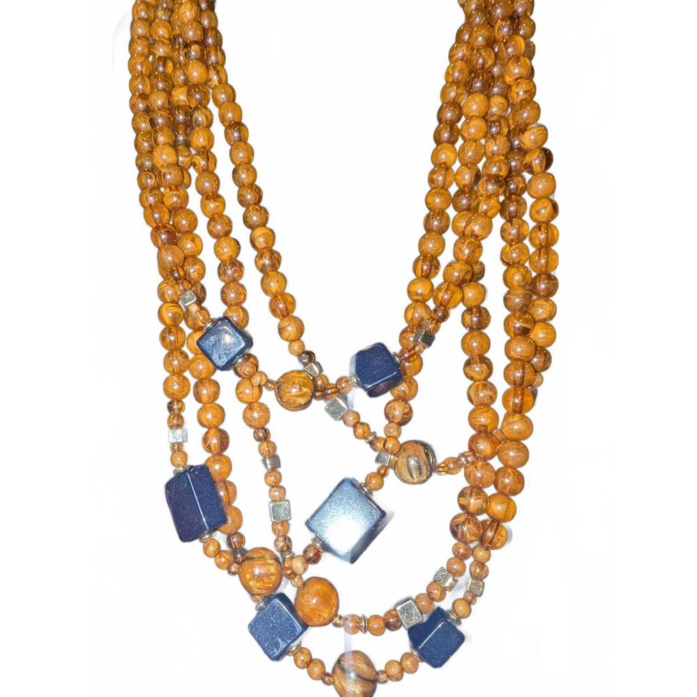 Chico's Multi-Strand Wood Bead Necklace with Black Accents